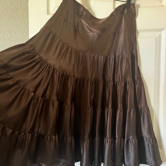 Vintage Liz Claiborne Chocolate Brown Tiered Midi Skirt - Picture 2 of 5